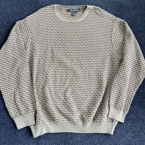 Tricots St. Raphael Sweater Mens XL Gray Geometric Waffle Knit Cotton Pullover